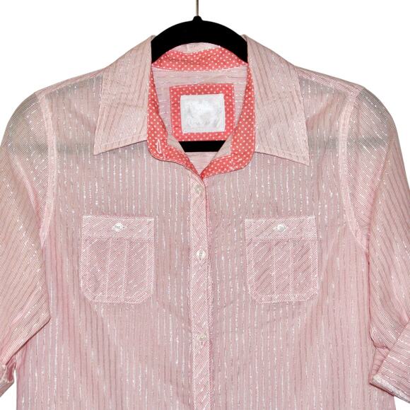 Justice Pink Metallic Button Down Size 18 Girl's - Picture 2 of 3